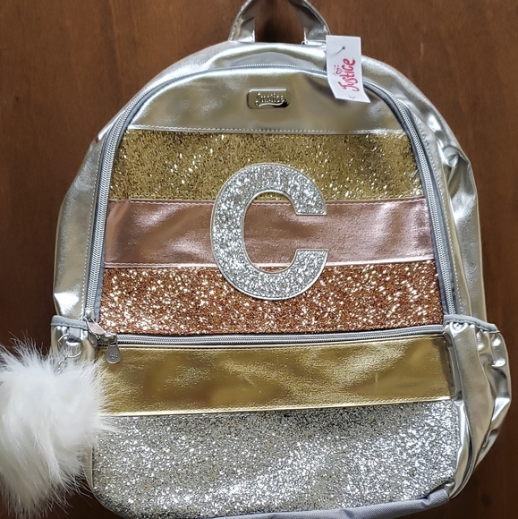glitter initial backpack